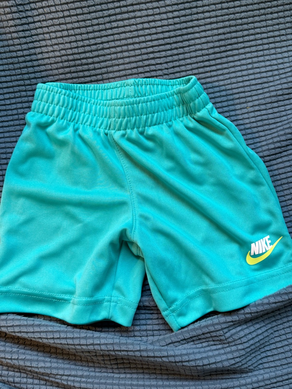 Nike Kids Teal Athletic Shorts with Yellow Logo